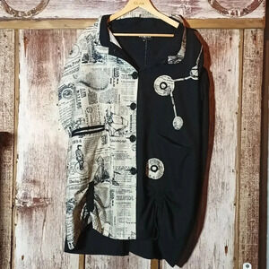 3/$25 Vtg Streetwear newsprint lagenlook dress jacket top oversized novelty M